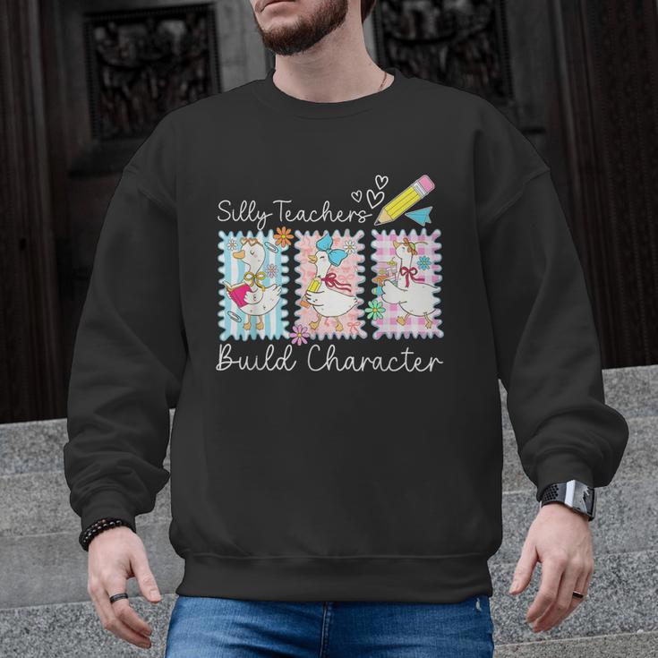 Preppy Silly Teacher Goose Build Character Back To School Men Graphic Sweatshirt