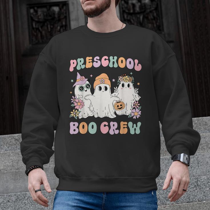Preschool Boo Crew Groovy Halloween Floral Ghost Teacher Men Women Kids Men Graphic Sweatshirt