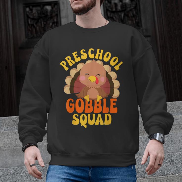 Preschool Gobble Squad Cute Turkey Thanksgiving Teacher Men Graphic Sweatshirt