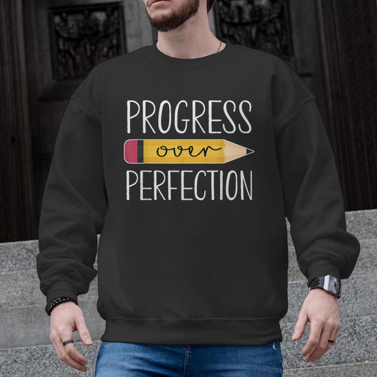Progress Over Perfection Motivational Back To School Teacher Men Graphic Sweatshirt