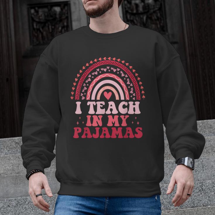Rainbow Retro Homeschool Mom Teacher I Teach In My Pajamas Men Graphic Sweatshirt