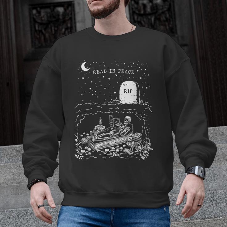Read In Peace Skeleton Halloween Book Reading Spooky Teacher Men Graphic Sweatshirt