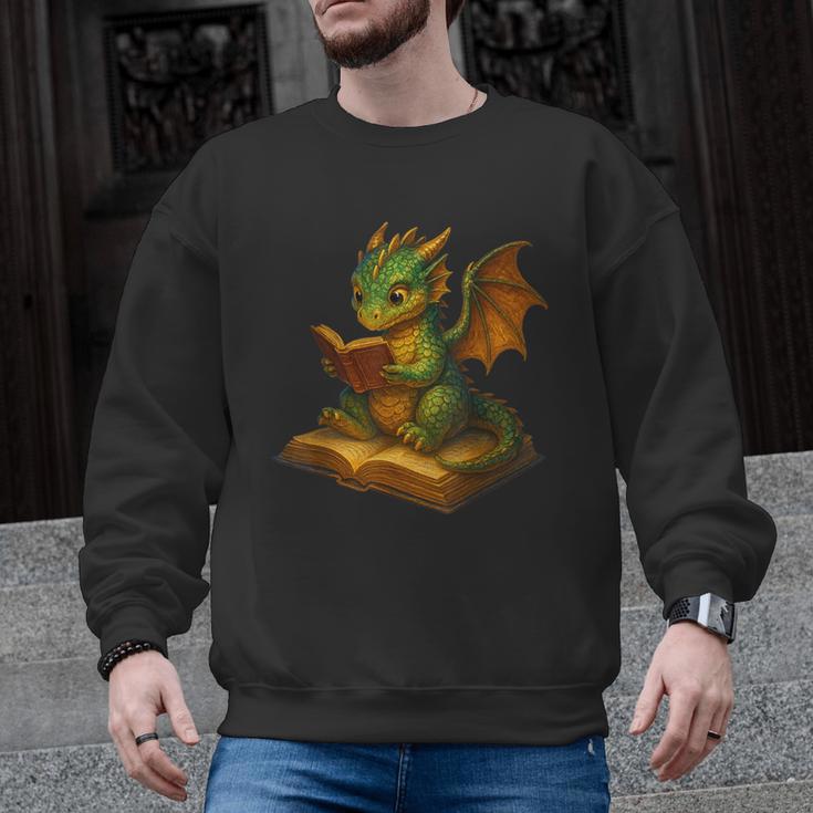 Reading Dragon Shirt For Bookish Teacher Librarian Bookworm Men Graphic Sweatshirt