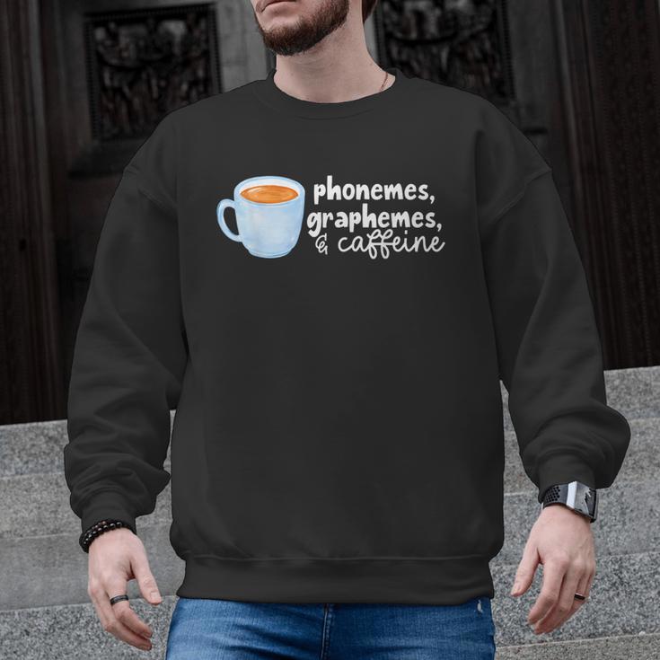 Reading Interventionist Specialist Teacher Phonemes Graphemes And Caffeine Reading Intervention -Adults Classic Fit Short Sleeve Men Graphic Sweatshirt