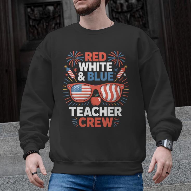 Red & Blue Teacher Crew Shirt 4th Of July Sunglasses Men Graphic Sweatshirt