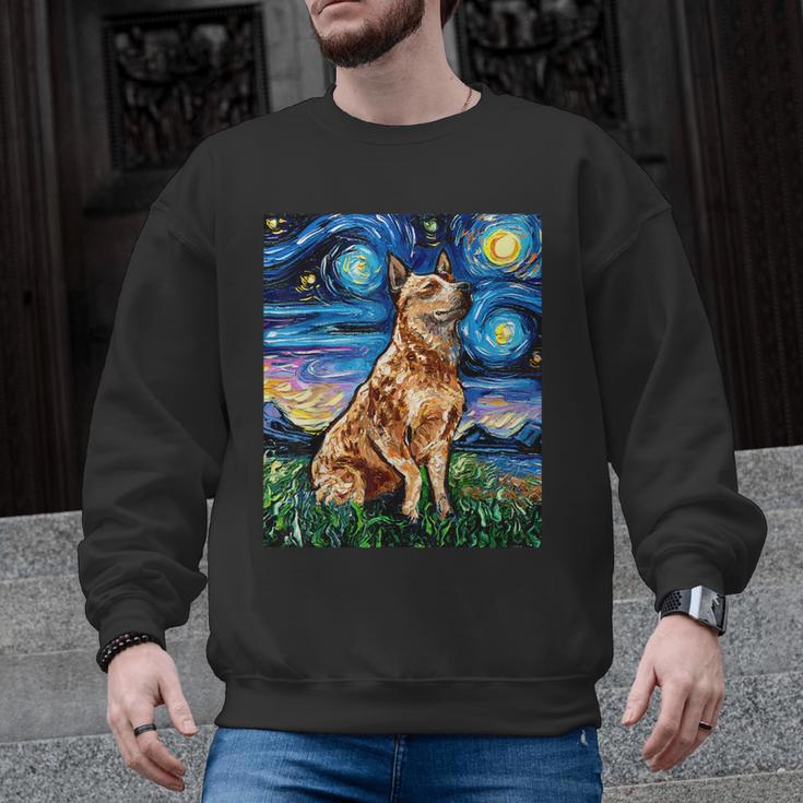 Red Heeler Starry Night Cattle Dog Colorful Art By Aja For Men Women Girls Kids Men Graphic Sweatshirt