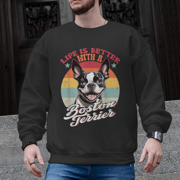 Retro Life Is Better With Boston Terrier Mom Dog Lover Men Graphic Sweatshirt