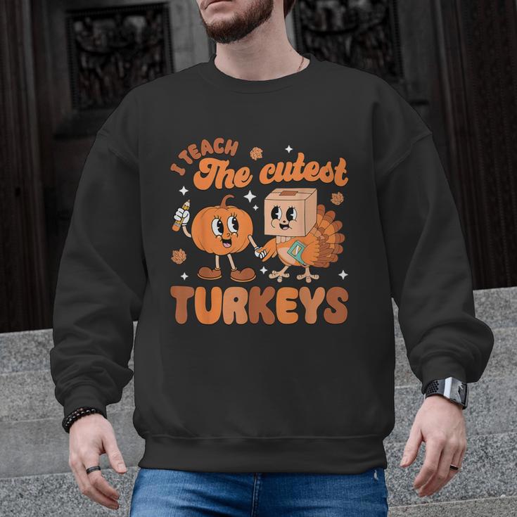 Retro I Teach The Cutest Turkey Thanksgiving Pumpkin Teacher Men Graphic Sweatshirt