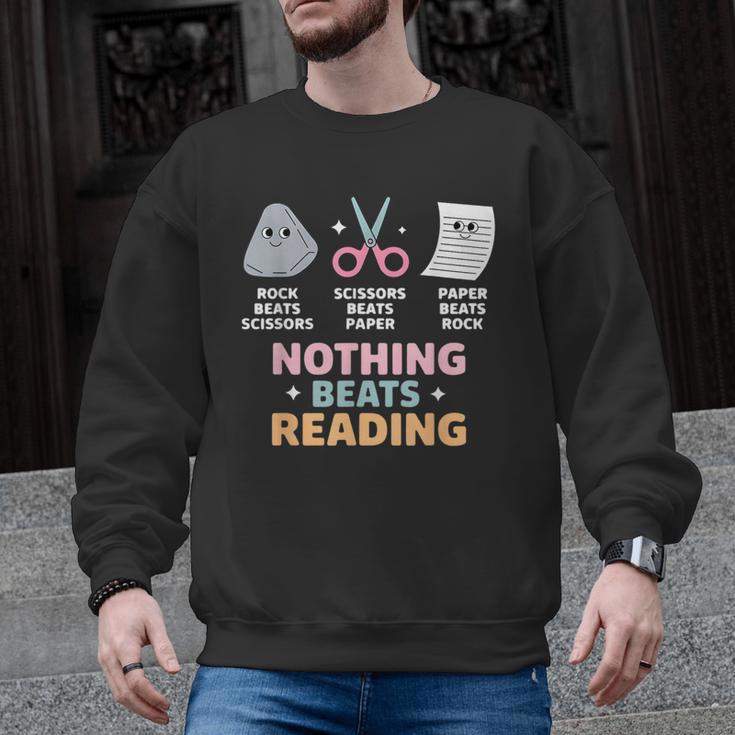 Rock Paper Scissors Teacher Librarian Nothing Beats Reading Men Graphic Sweatshirt