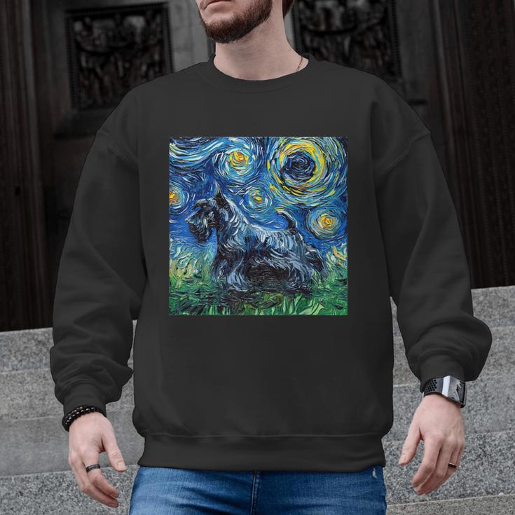 Scottish Terrier Starry Night Scotty Dog Art By Aja Men Graphic Sweatshirt