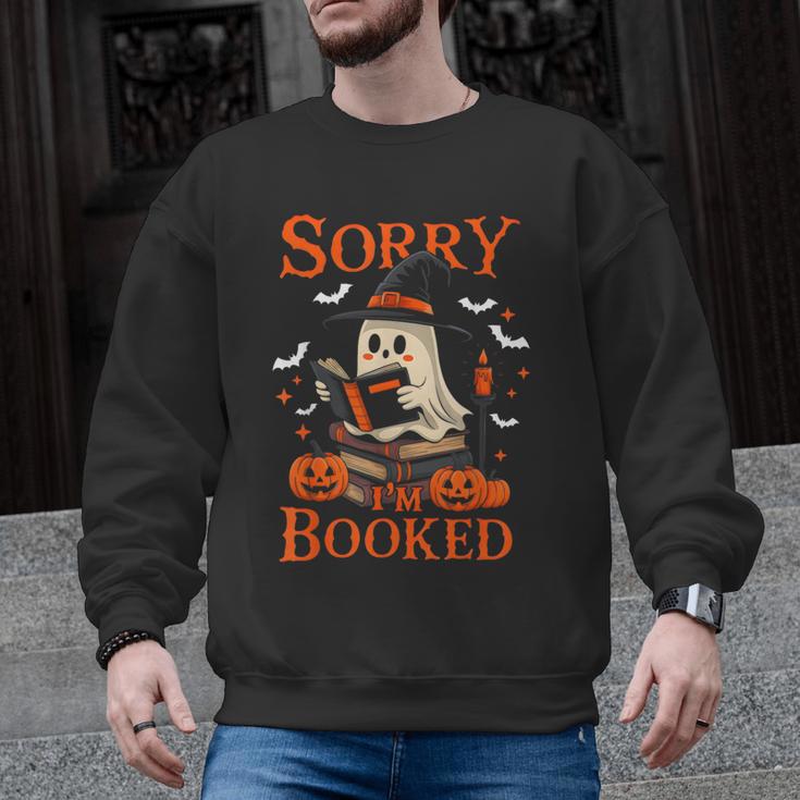 Sorry I'm Booked Ghost Reading Book Lover Teacher Halloween Men Graphic Sweatshirt