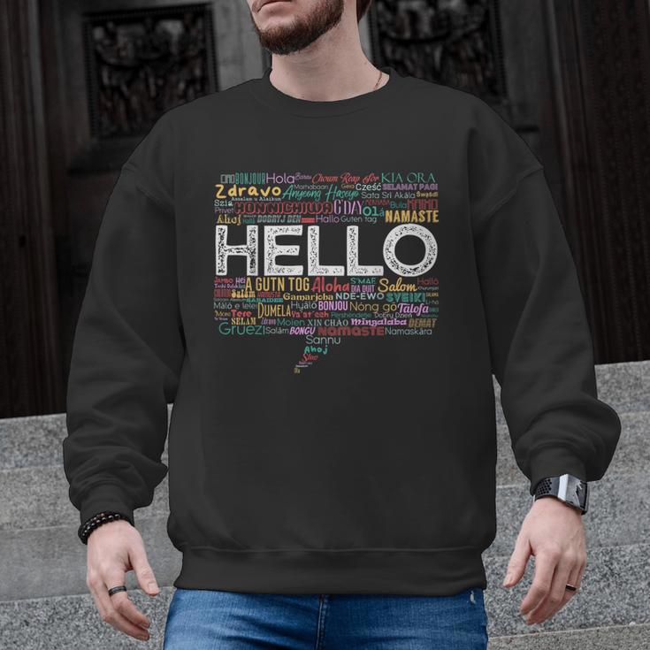 Start With Hello Different World Language Learning Teacher Men Graphic Sweatshirt