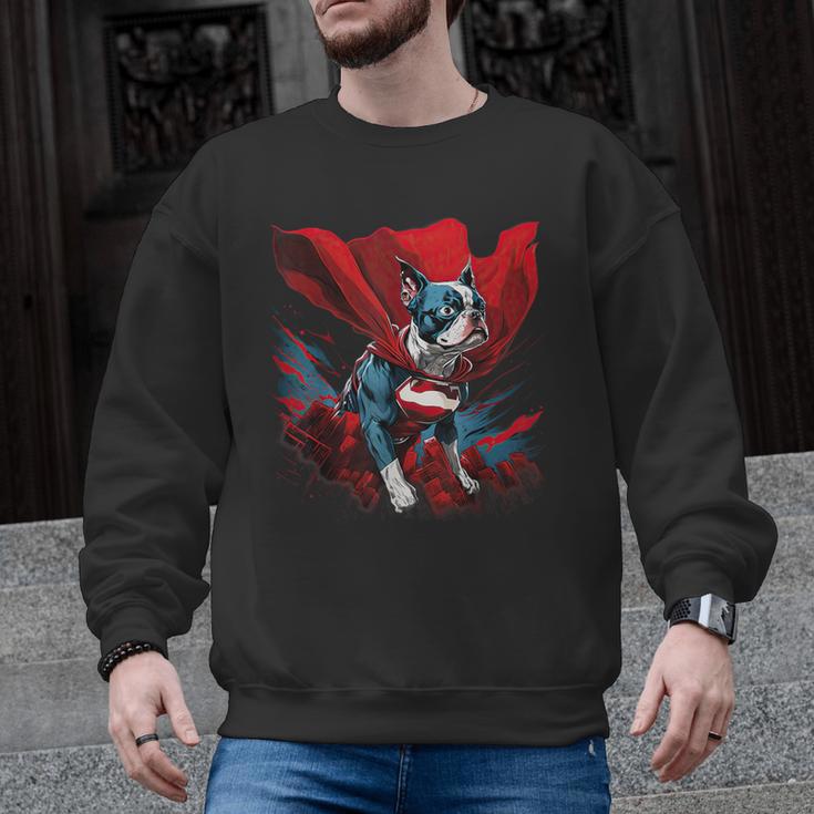 Super Power Superhero Boston Terrier Dog For Men Women Kids Men Graphic Sweatshirt
