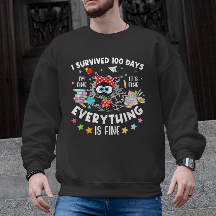 I Survived 100 Days Of School Teacher Kids Cat Lover Men Graphic Sweatshirt