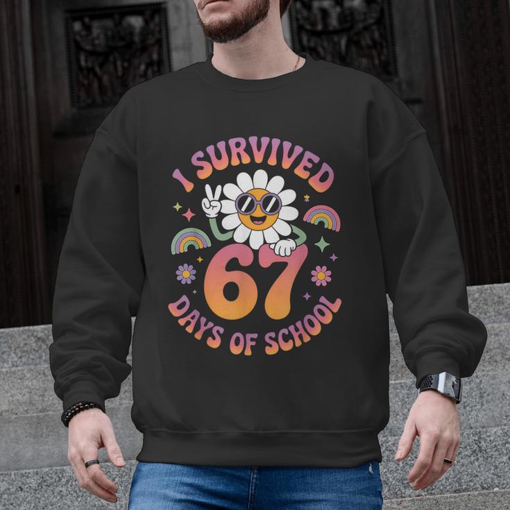 I Survived 67 Days Of School Groovy Retro Teachers Girls Men Graphic Sweatshirt