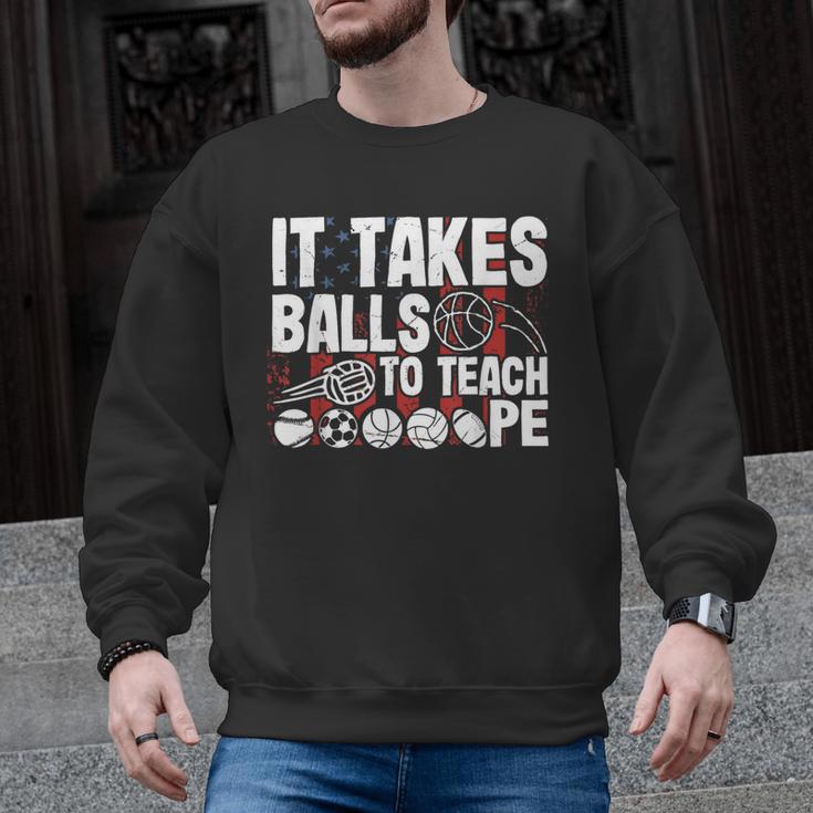 It Takes Balls To Teach Pe Teacher Chaos Coordinator US Flag Men Graphic Sweatshirt