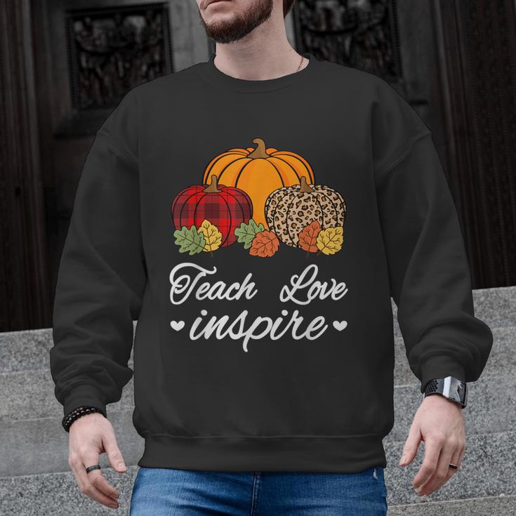 Teach Love Inspire Autumn Fall Plaid Leopard Pumpkin Teacher For Men Women Kids Men Graphic Sweatshirt