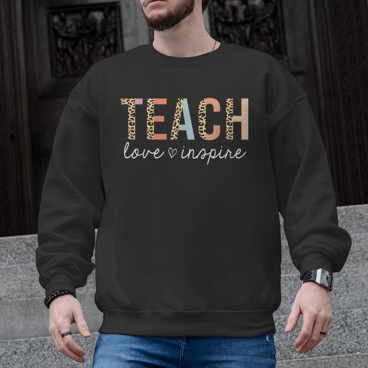 Teach Love Inspire Leopard Back To School Cute Teacher Men Women Girls Kids Men Graphic Sweatshirt