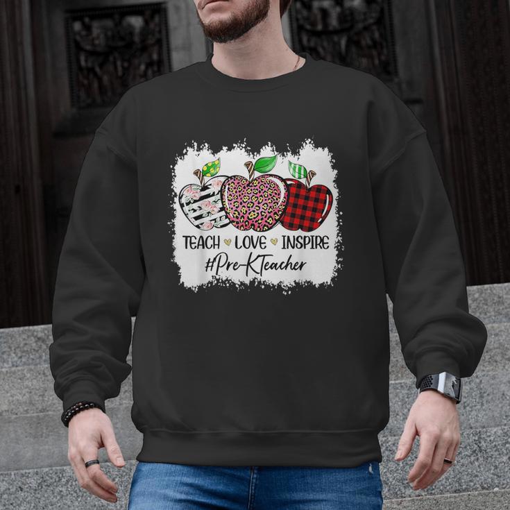 Teach Love Inspire Pre-k Teacher Apple Leopard Red Plain Men Graphic Sweatshirt