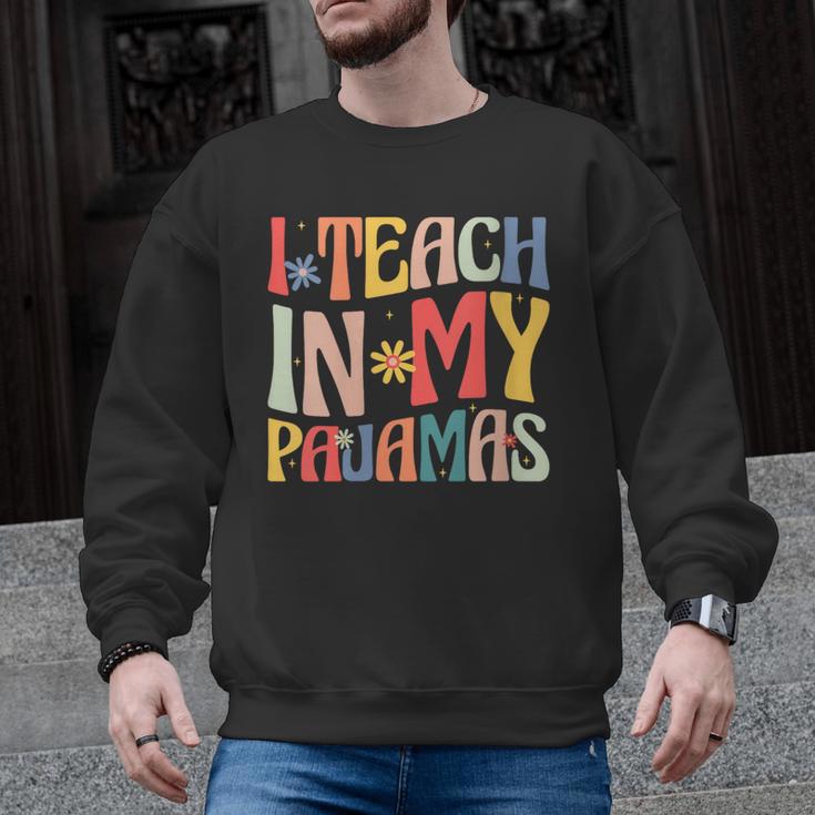 I Teach In My Pajamas Retro Groovy Teacher Humor Men Graphic Sweatshirt