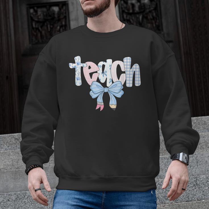 Teach Teacher Coquette Bow Pencil Back To School First Day Men Graphic Sweatshirt