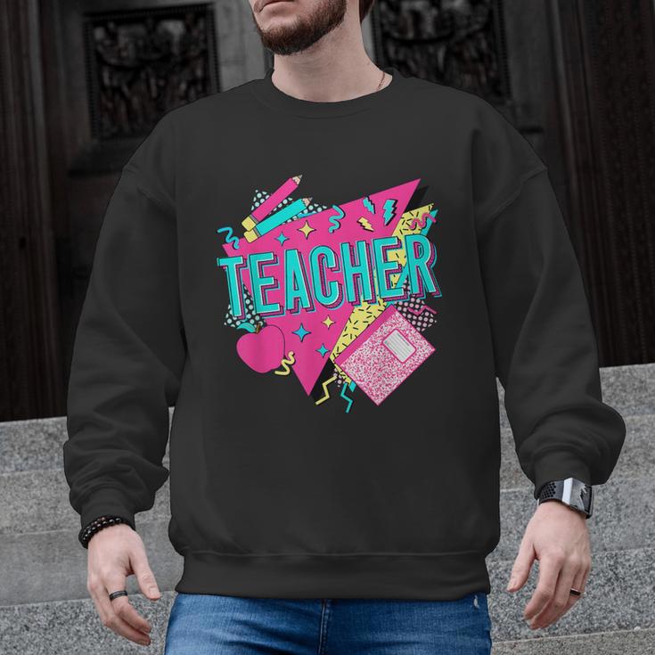 Teacher 90s Retro Colorful Teacher Of The 90s Back To School Men Graphic Sweatshirt