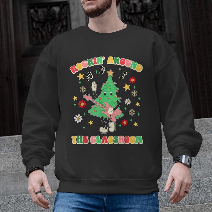 Teacher Christmas Shirts Pajama Matching Rockin' Around The Classroom -Adult Short Sleeve Small Modern Festive Christmas Teacher Xmas Vibes T-Shirt Men Graphic Sweatshirt