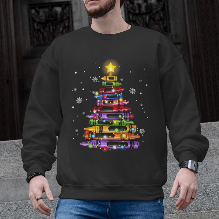 Teacher Crayon Christmas Tree Lights Student School Xmas Men Graphic Sweatshirt
