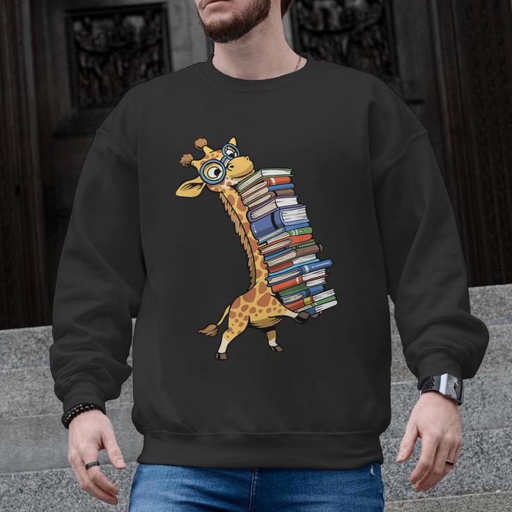 Teacher Shirt Giraffe Holding Books Bookworm Librarian Men Graphic Sweatshirt