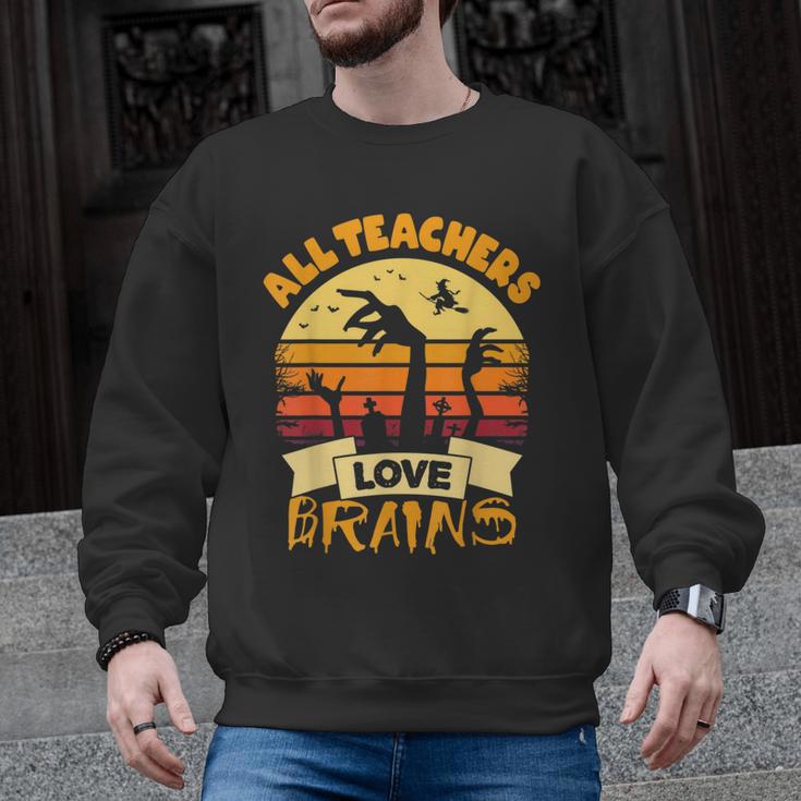 Teacher Shirts Halloween All Teachers Love Brains Men Graphic Sweatshirt