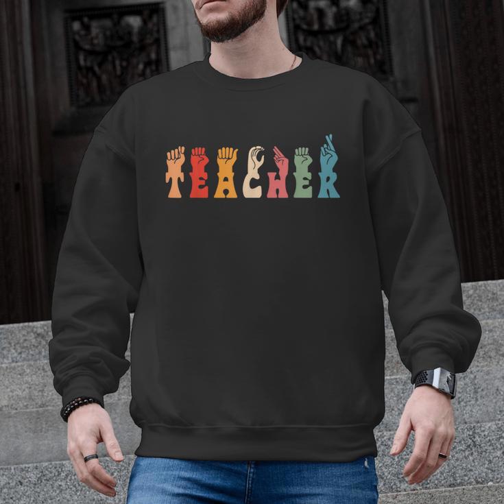 Teacher Word In Sign Language Awareness ASL Back To School Men Graphic Sweatshirt