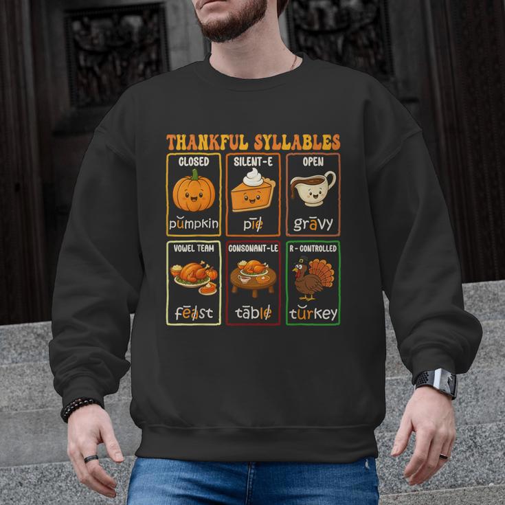 Thankful Syllables Thanksgiving Phonics Reading Teacher Fall Men Graphic Sweatshirt