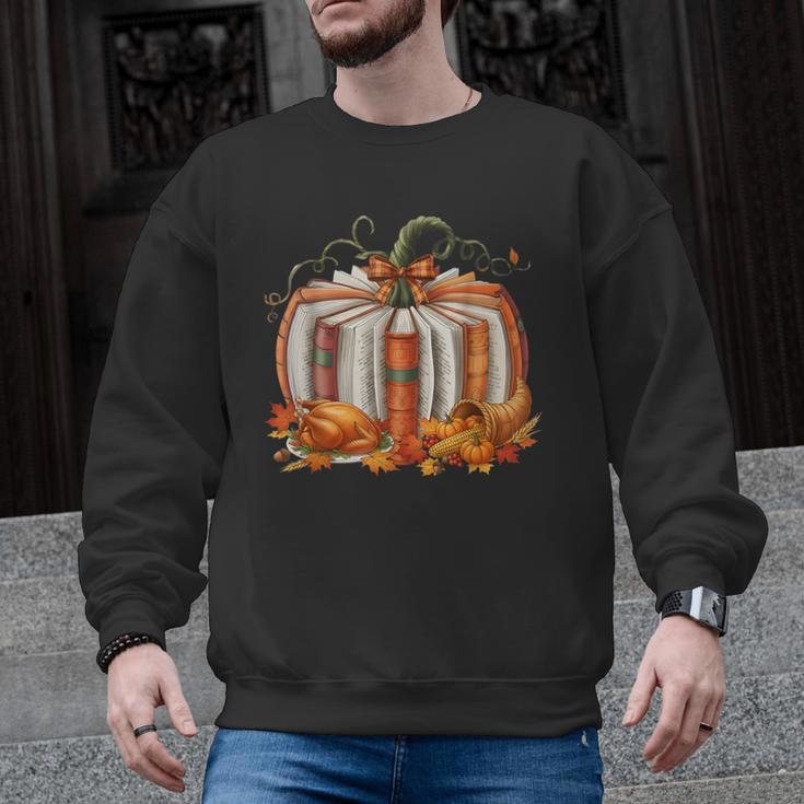 Thanksgiving Book Pumpkin Reading Teachers Fall Lovers Boys Men Graphic Sweatshirt