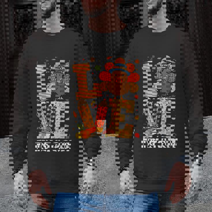 Thanksgiving Love First Grade Teacher Turkey Autumn Fall For Men Women Girls Kids Men Graphic Sweatshirt