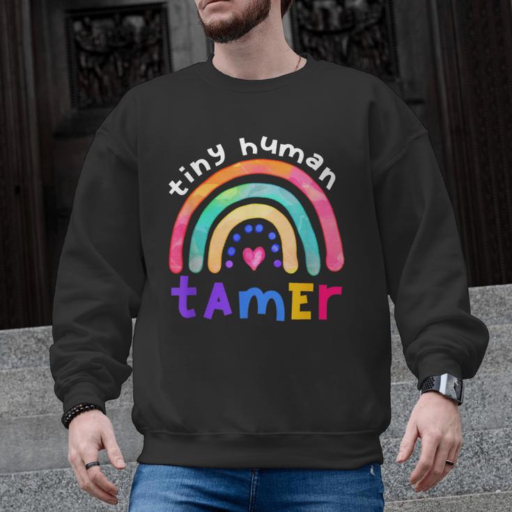 Tiny Human Tamer Watercolor Rainbow Daycare Teacher Men Graphic Sweatshirt