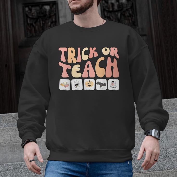 Trick Or Teach With Symbols Special Education Teacher Spooky Men Graphic Sweatshirt