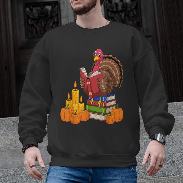 Turkey Reading Books Fall Thanksgiving Teacher Book Men Graphic Sweatshirt
