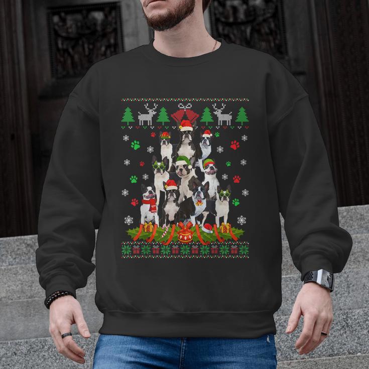 Ugly Sweater Christmas Tree Boston Terrier Dog Xmas Pajama Men Graphic Sweatshirt