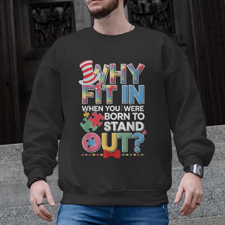 Why Fit In Doctor Teacher Cat In Hat Cool Autism Awareness Men Women Kids Men Graphic Sweatshirt