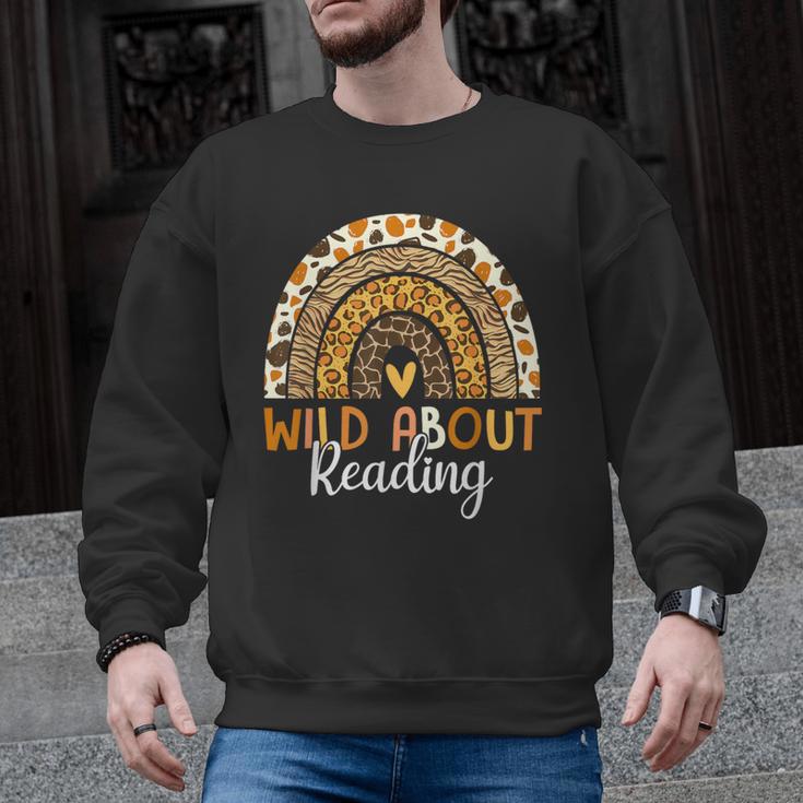 Wild About Reading Teacher Back To School Leopard Rainbow Men Graphic Sweatshirt