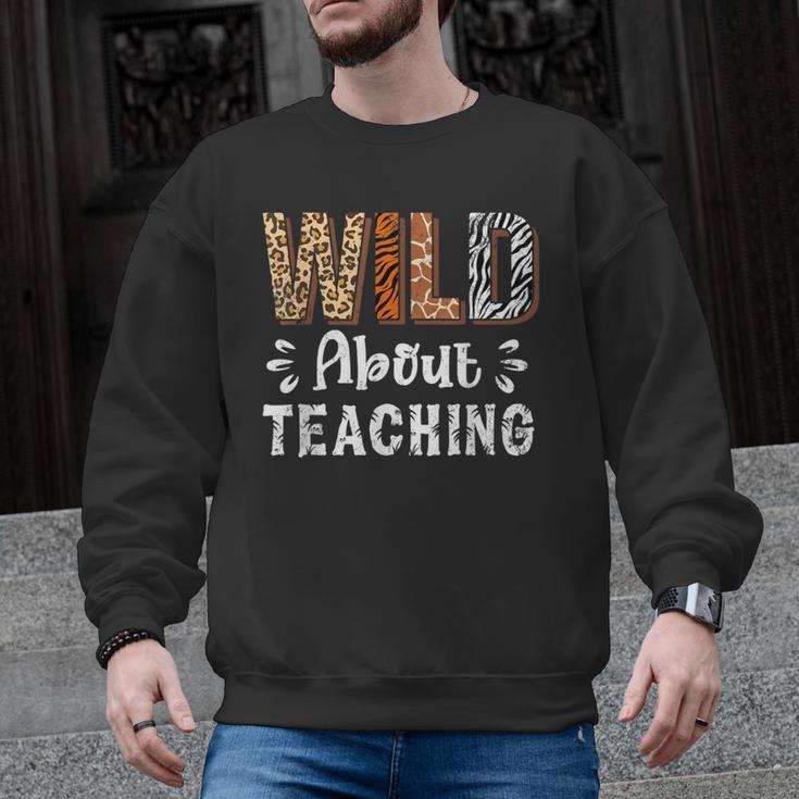 Wild About Teaching Teacher Lover Animals Leopard Zebra Men Graphic Sweatshirt
