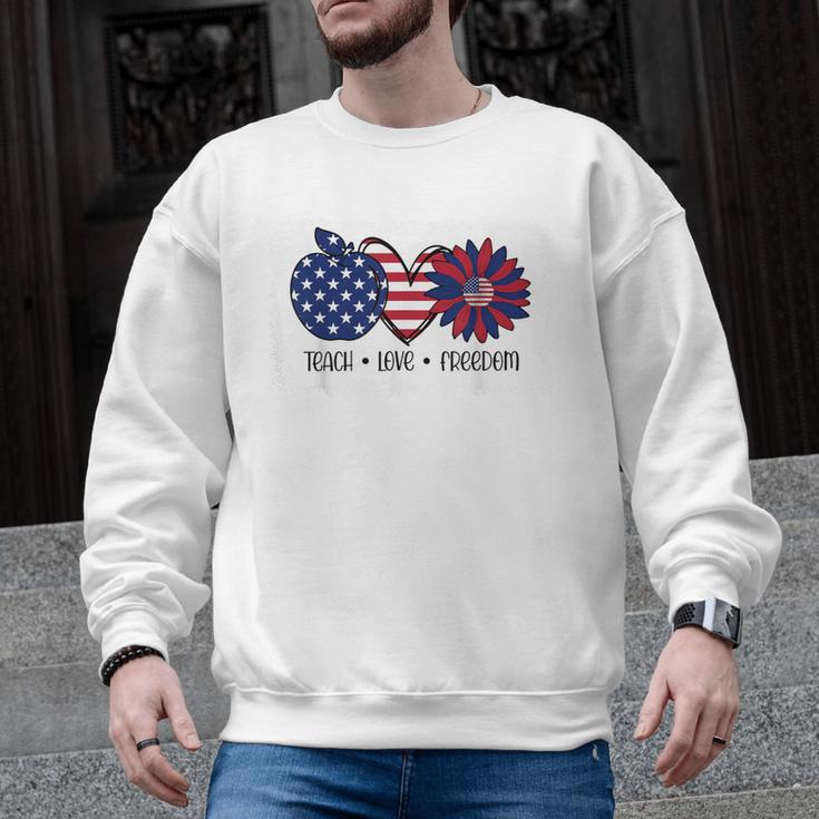 American Flag Teach Love Freedom Preschool Teacher 4th July Men Graphic Sweatshirt