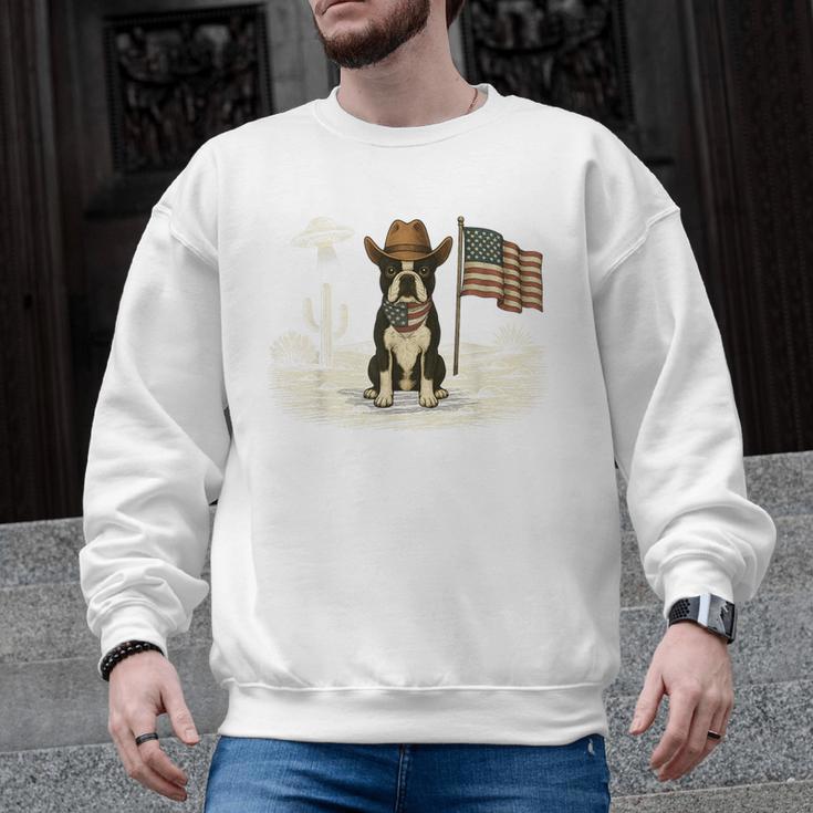 Boston Terrier 4th Of July US American Flag Dog Patriotic Men Graphic Sweatshirt