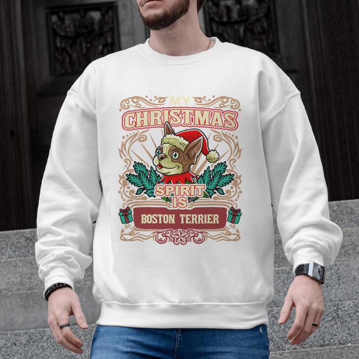 Boston Terrier My Christmas Spirit Dog Santa Claus X-Mas Men Graphic Sweatshirt