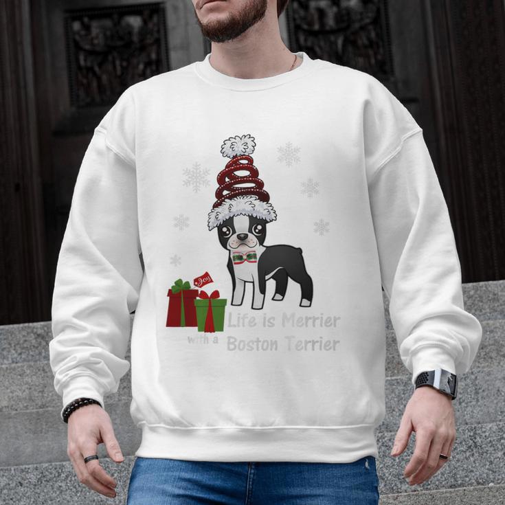 Boston Terrier Christmas T Shirt-Life Is Merrier Premium Tri-Blend Men Graphic Sweatshirt