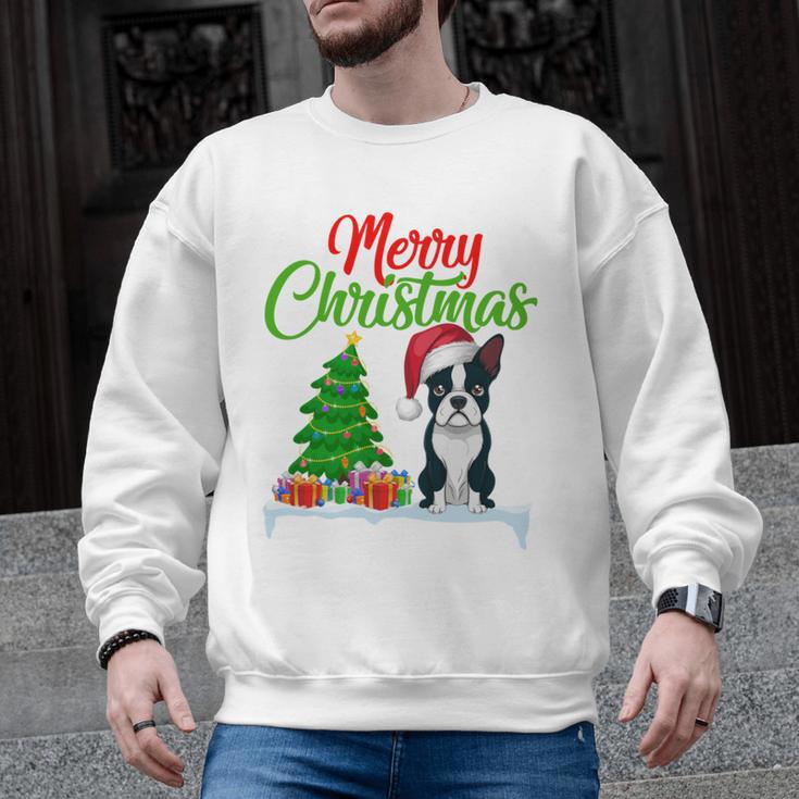 Boston Terrier Christmas Tree Lights Xmas Dog Lover Men Graphic Sweatshirt