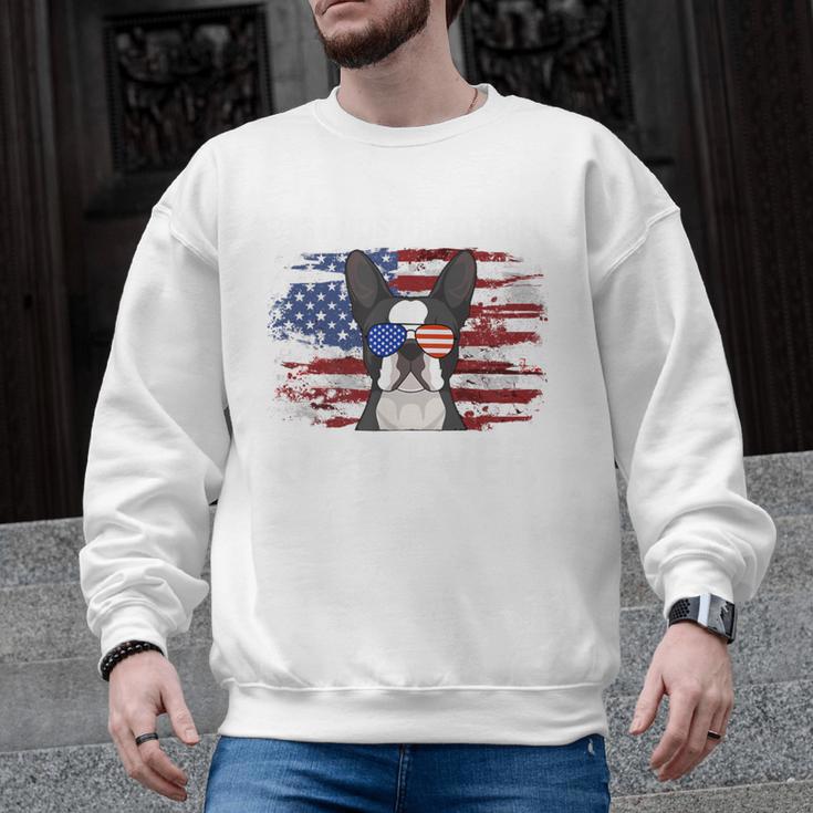 Boston Terrier Dad American Flag 4th Of July Dog Fathers Day Men Graphic Sweatshirt