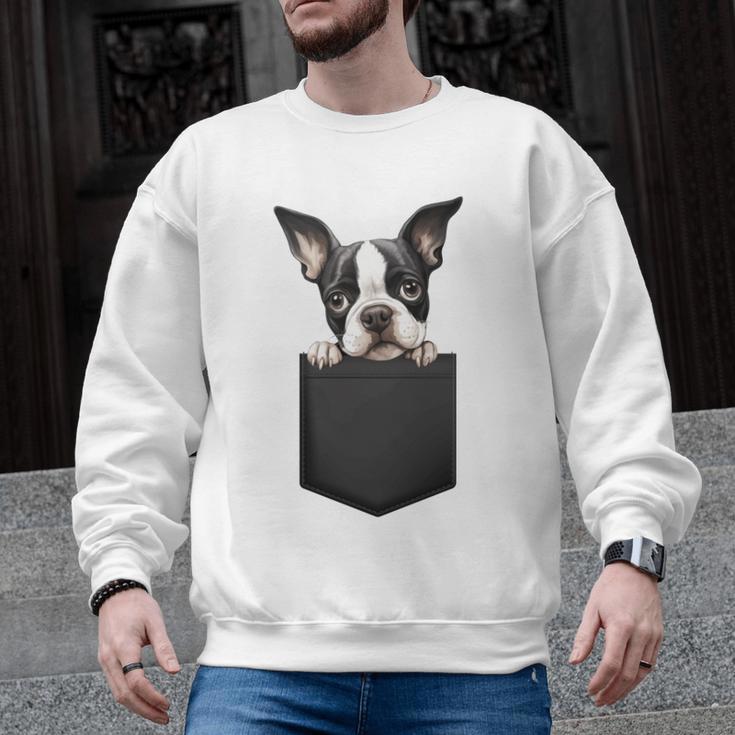 Boston Terrier Dog Puppy Dog In Pocket Cute Pet Lover Men Graphic Sweatshirt