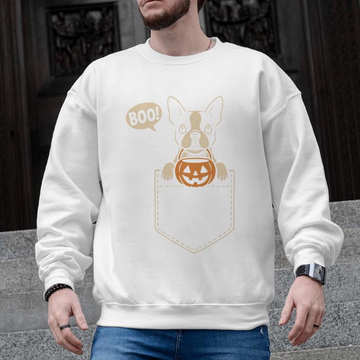 Boston Terrier Halloween Cute Bostie Dog Pocket Boo Men Graphic Sweatshirt