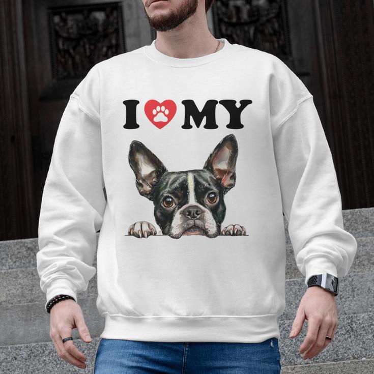 Boston Terrier I Heart My Dog Dog Lover Men Graphic Sweatshirt